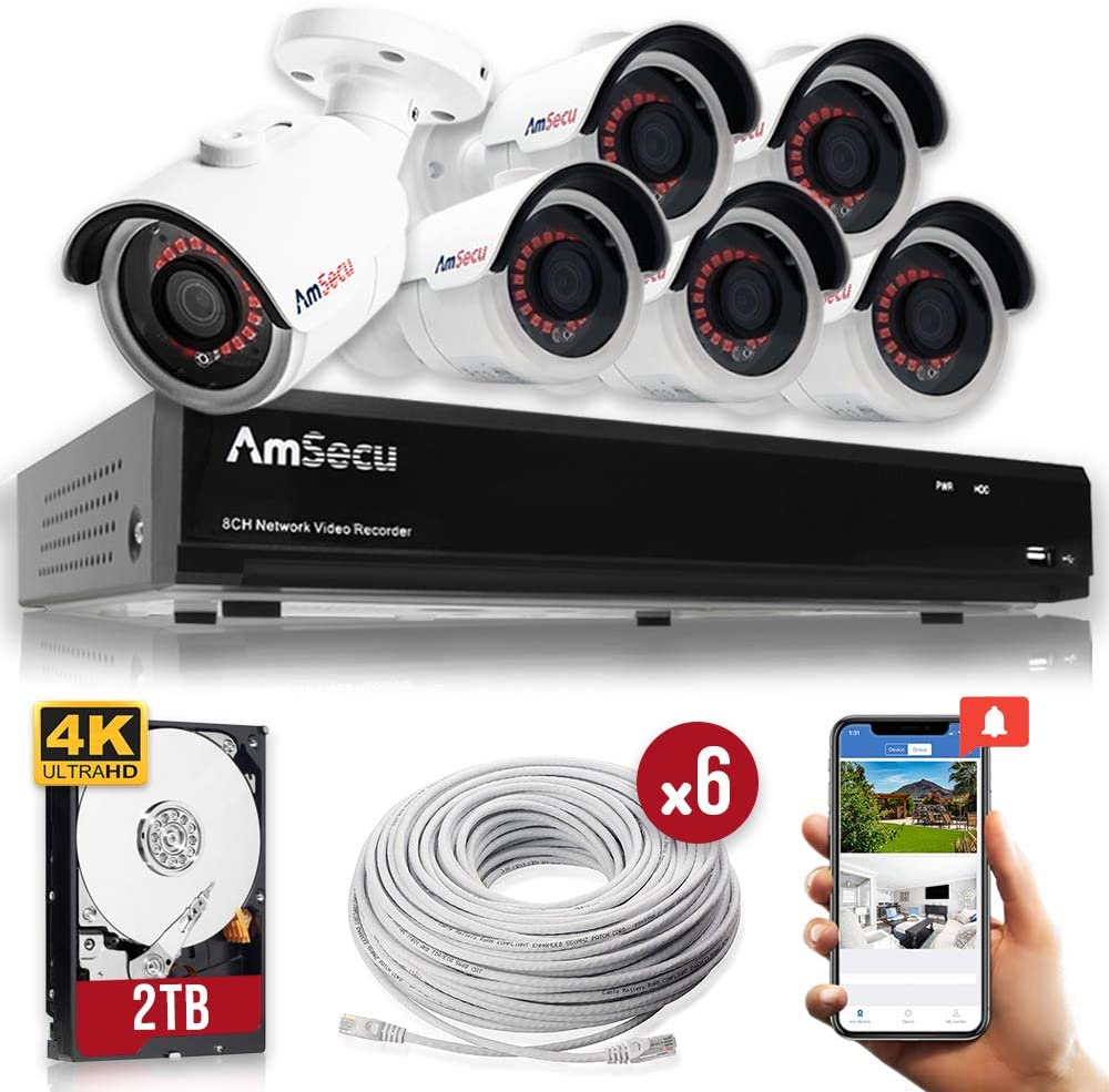 AMSECU 4K 8CH SMART SECURITY CAMERA SYSTEM W/ 6 x 4K 8MP 3.6MM BULLET –  AmSecu