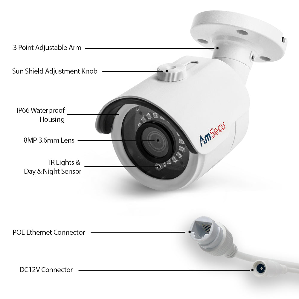 AMSECU 4K 8CH SMART SECURITY CAMERA SYSTEM W/ 6 x 4K 8MP 3.6MM BULLET ...