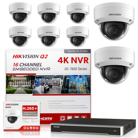 Hikvision DS-7616NI-Q2/16P 4K NVR Bundle w/ 8 x Hikvision DS-2CD2143G0-I 2.8mm Dome IP Cameras