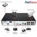 AMSECU 4K 8CH SMART SECURITY CAMERA SYSTEM W/ 6 x 4K 8MP 3.6MM BULLET CAMERAS